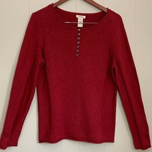 Sundance Cranberry Long Sleeve Top Button n Half Henley Style Very Soft Large